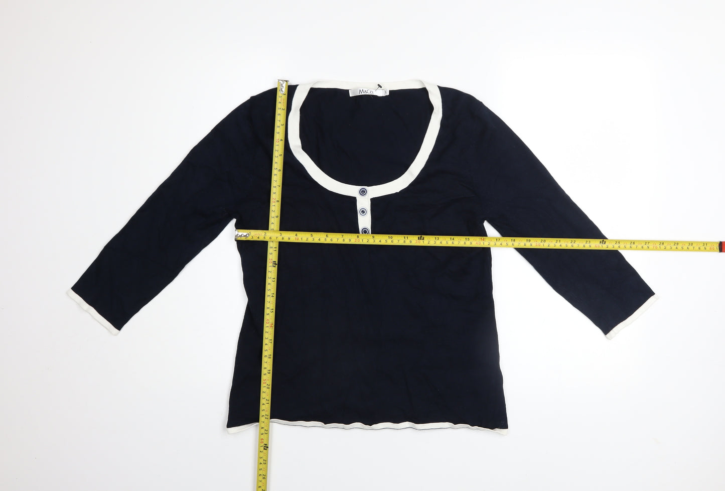 M&Co Women’s Blue Henley 3/4 Sleeve Jumper Size L