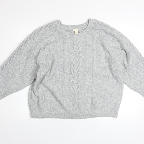 H&M Women’s Grey Cable-Knit Crew Neck Jumper Size XL
