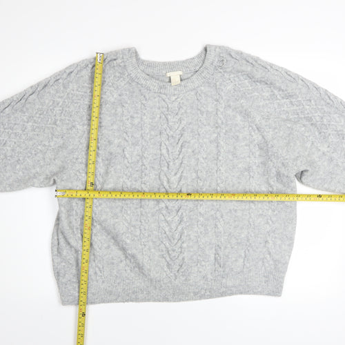 H&M Women’s Grey Cable-Knit Crew Neck Jumper Size XL
