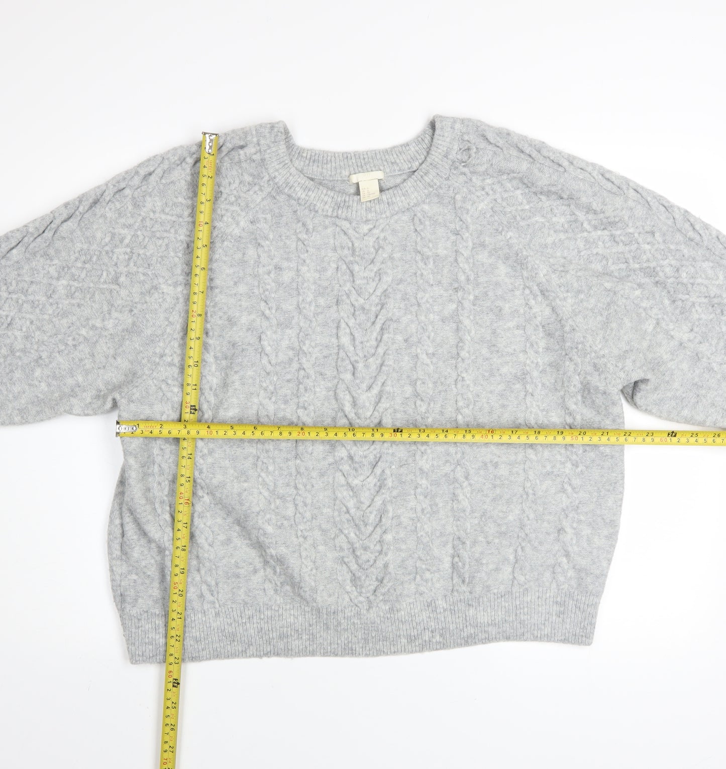 H&M Women’s Grey Cable-Knit Crew Neck Jumper Size XL