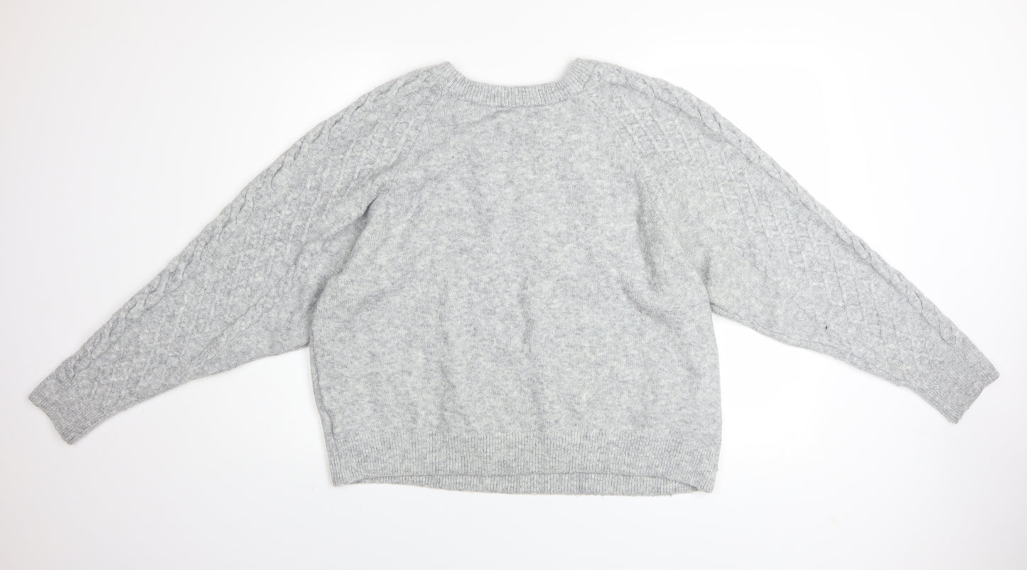 H&M Women’s Grey Cable-Knit Crew Neck Jumper Size XL