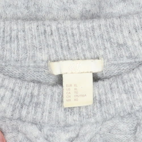 H&M Women’s Grey Cable-Knit Crew Neck Jumper Size XL