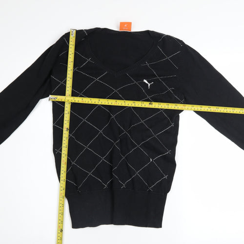 Puma Womens Black V-Neck Argyle Knit Jumper Size 10