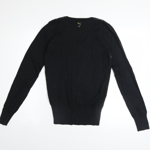Puma Womens Black V-Neck Argyle Knit Jumper Size 10
