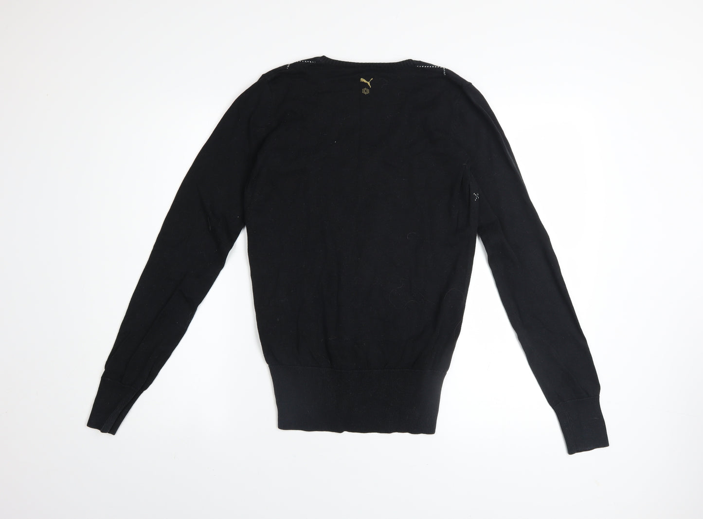 Puma Womens Black V-Neck Argyle Knit Jumper Size 10
