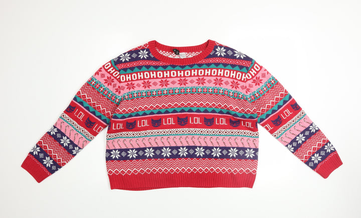 H&M Women’s Red Fair Isle Christmas Pullover Jumper Size L