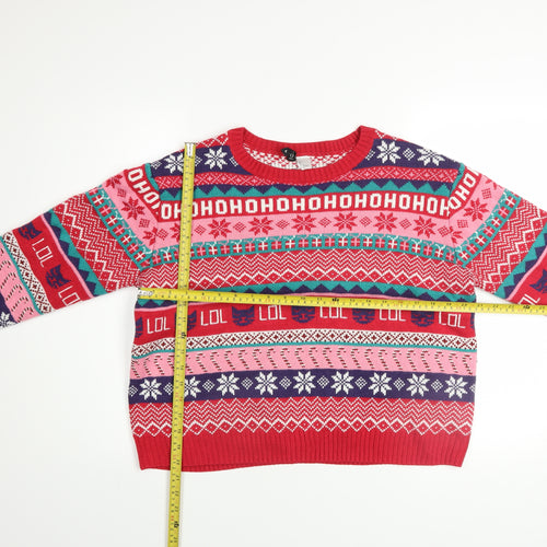H&M Women’s Red Fair Isle Christmas Pullover Jumper Size L