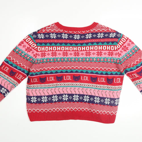 H&M Women’s Red Fair Isle Christmas Pullover Jumper Size L