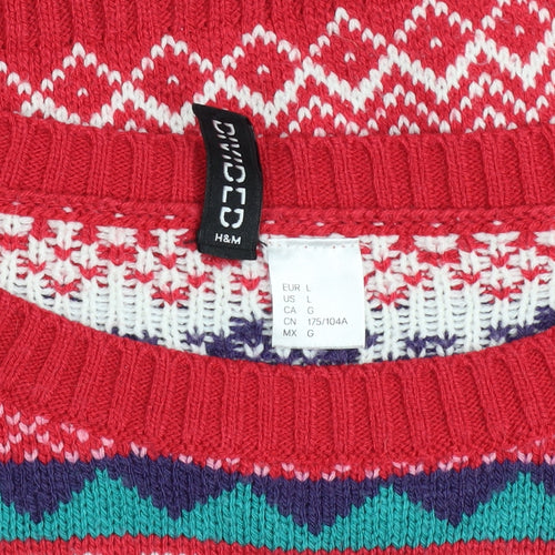 H&M Women’s Red Fair Isle Christmas Pullover Jumper Size L