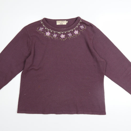 Honor Millburn EWM Womens Purple Embroidered Knit Jumper Size 18/20 Acrylic