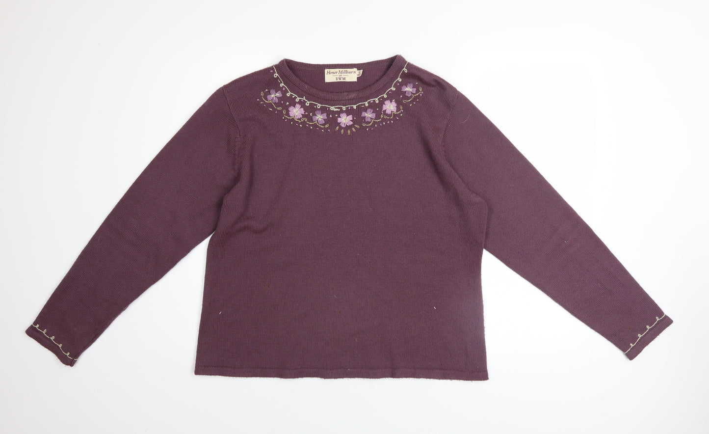 Honor Millburn EWM Womens Purple Embroidered Knit Jumper Size 18/20 Acrylic