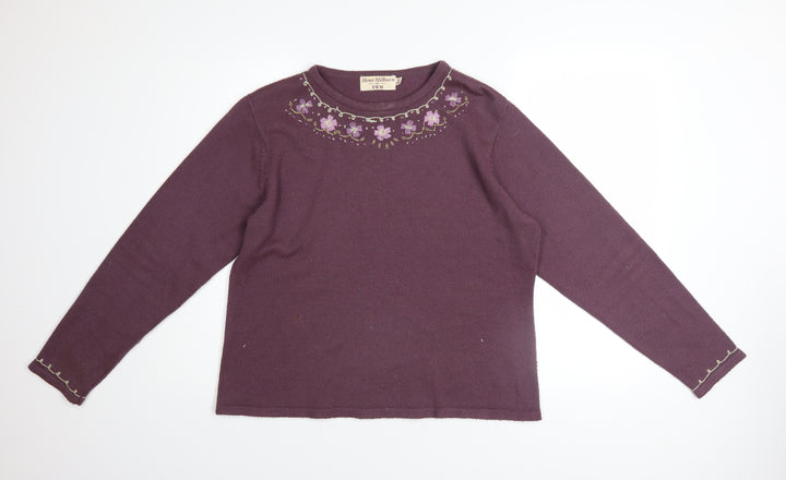 Honor Millburn EWM Womens Purple Embroidered Knit Jumper Size 18/20 Acrylic