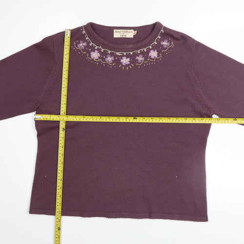 Honor Millburn EWM Womens Purple Embroidered Knit Jumper Size 18/20 Acrylic