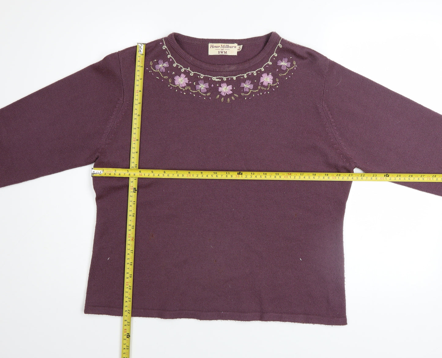 Honor Millburn EWM Womens Purple Embroidered Knit Jumper Size 18/20 Acrylic