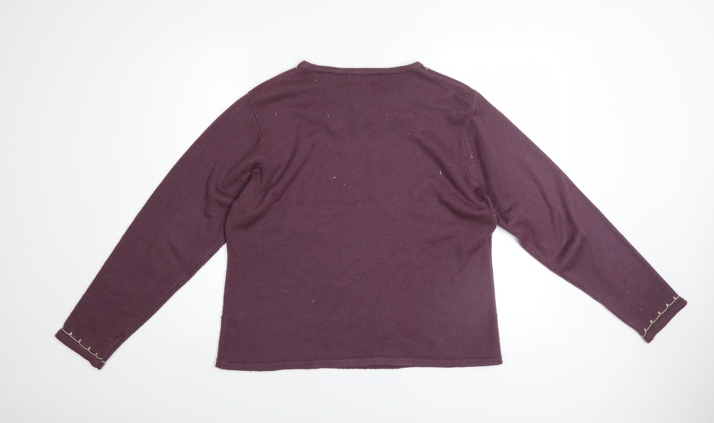 Honor Millburn EWM Womens Purple Embroidered Knit Jumper Size 18/20 Acrylic