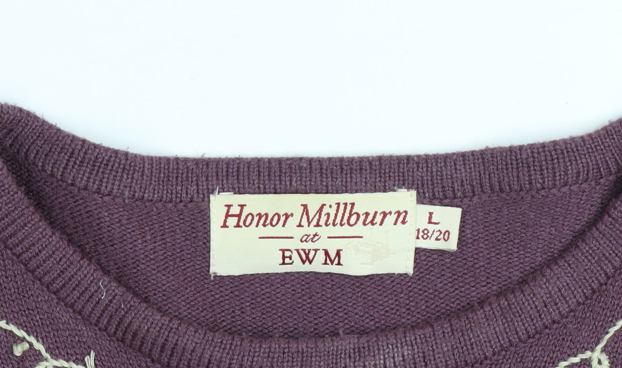 Honor Millburn EWM Womens Purple Embroidered Knit Jumper Size 18/20 Acrylic