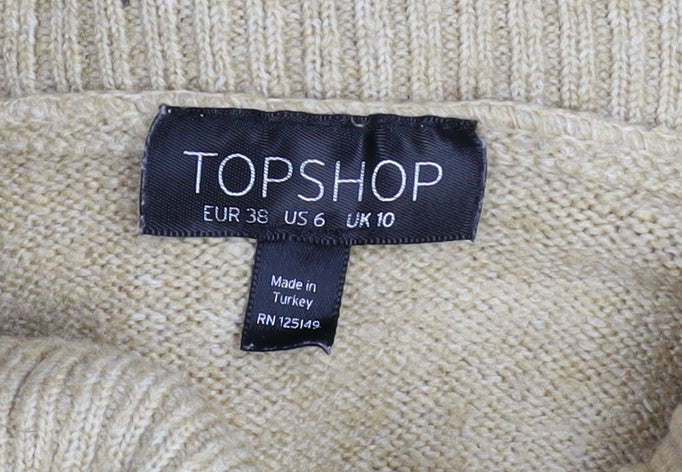 Topshop Women's Beige Cowl Neck Knit Jumper Size 10