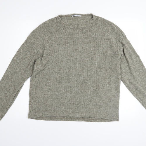 ZARA Women’s Grey Knit Pullover Jumper Size 10 Crew Neck