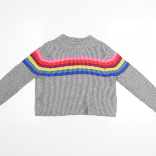 Johnnie B Girls Grey Rainbow Stripe Knit Jumper 9-10 Years Merino Blend
