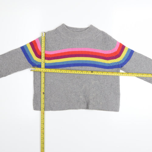 Johnnie B Girls Grey Rainbow Stripe Knit Jumper 9-10 Years Merino Blend