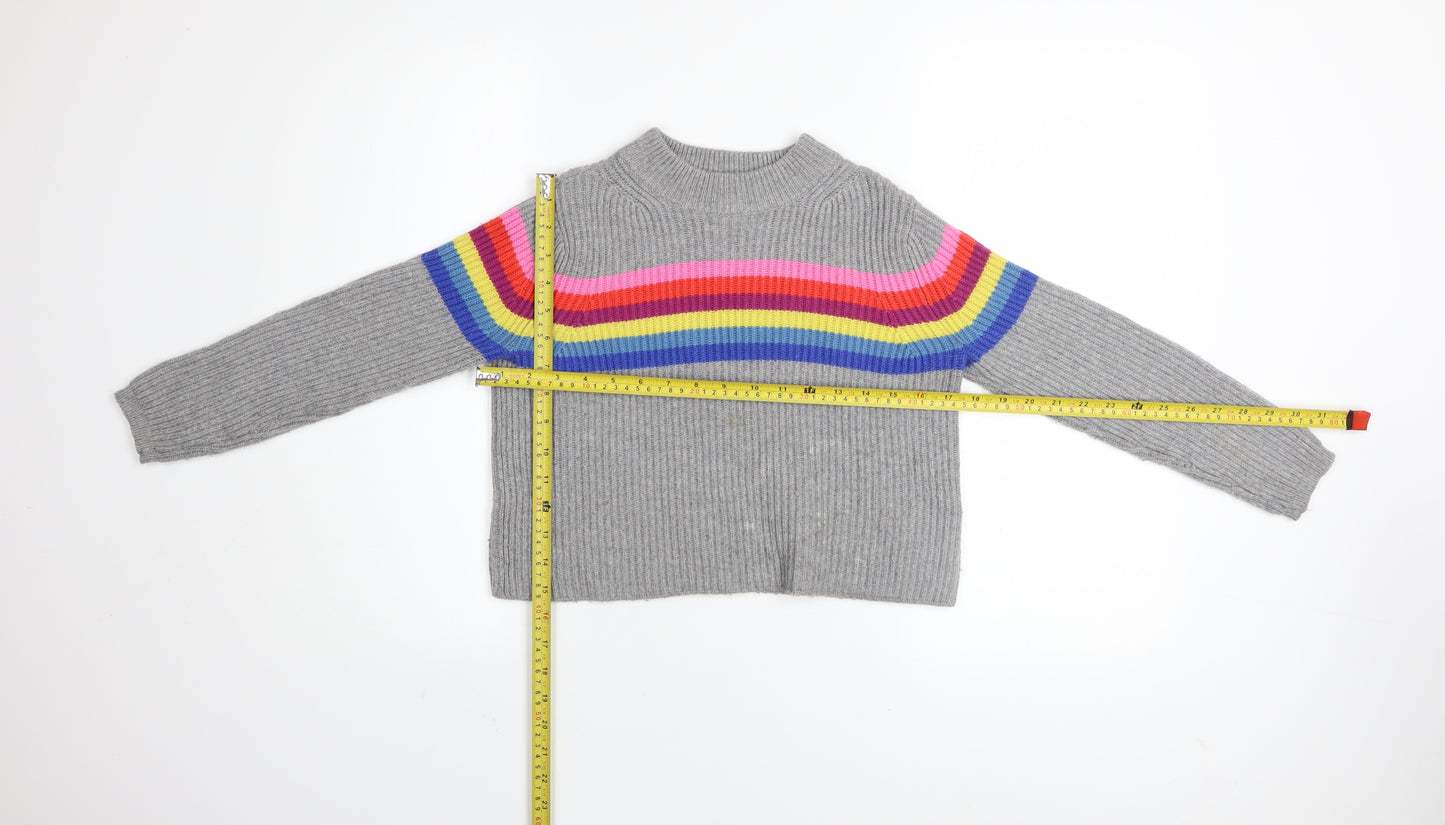 Johnnie B Girls Grey Rainbow Stripe Knit Jumper 9-10 Years Merino Blend