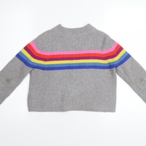 Johnnie B Girls Grey Rainbow Stripe Knit Jumper 9-10 Years Merino Blend