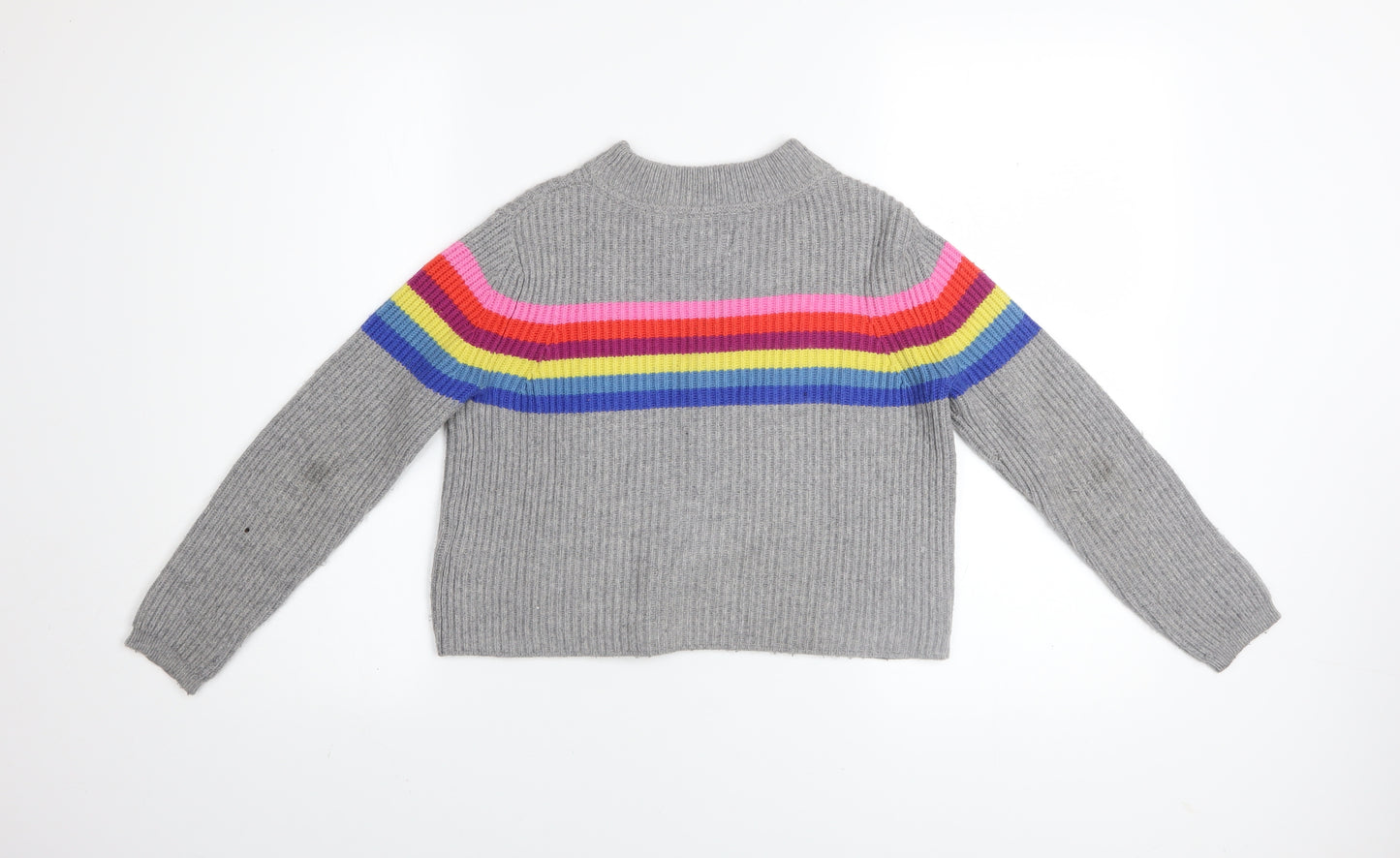 Johnnie B Girls Grey Rainbow Stripe Knit Jumper 9-10 Years Merino Blend