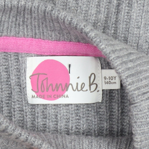 Johnnie B Girls Grey Rainbow Stripe Knit Jumper 9-10 Years Merino Blend