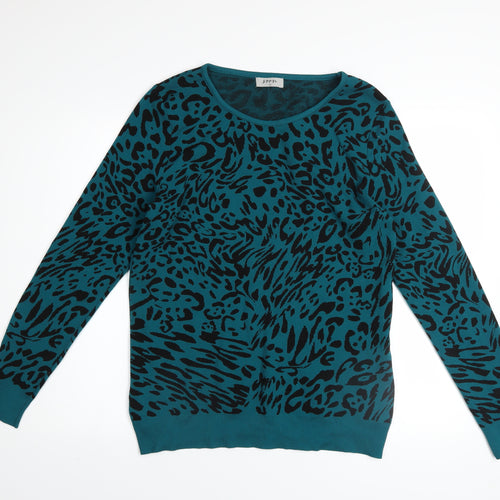 Soon Women’s Blue Leopard Print Crew Neck Jumper Size 12
