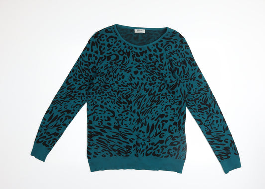 Soon Women’s Blue Leopard Print Crew Neck Jumper Size 12