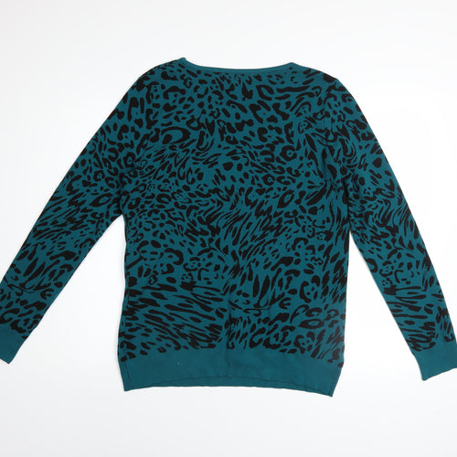 Soon Women’s Blue Leopard Print Crew Neck Jumper Size 12