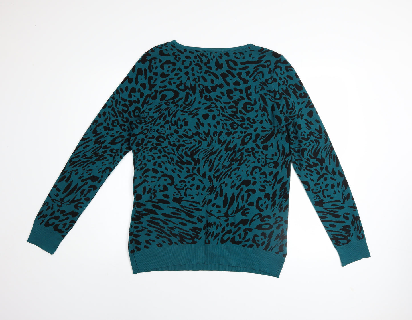 Soon Women’s Blue Leopard Print Crew Neck Jumper Size 12