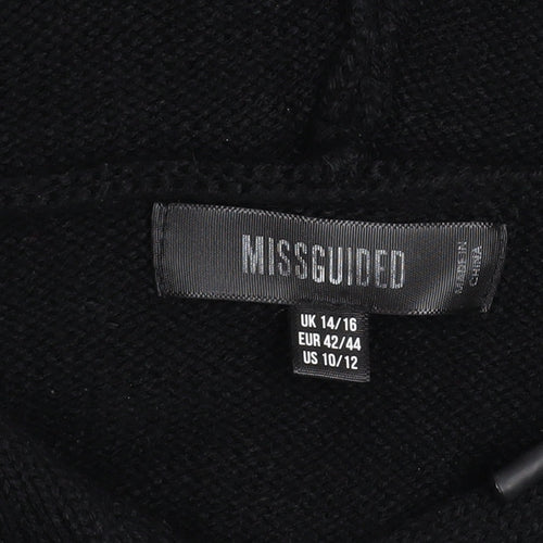Missguided Womens Black Originals Hoodie UK 14/16 Pullover Knit Long Sleeve