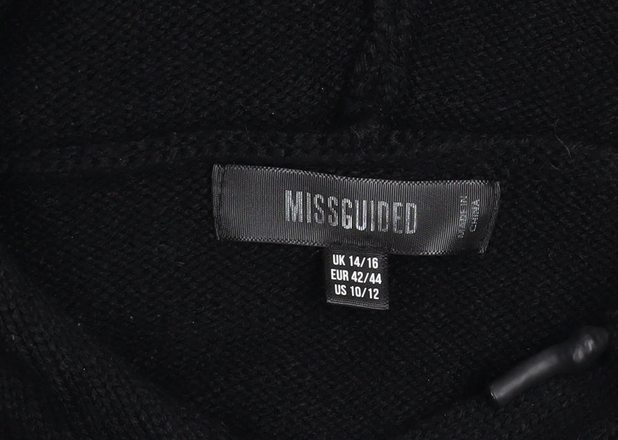 Missguided Womens Black Originals Hoodie UK 14/16 Pullover Knit Long Sleeve