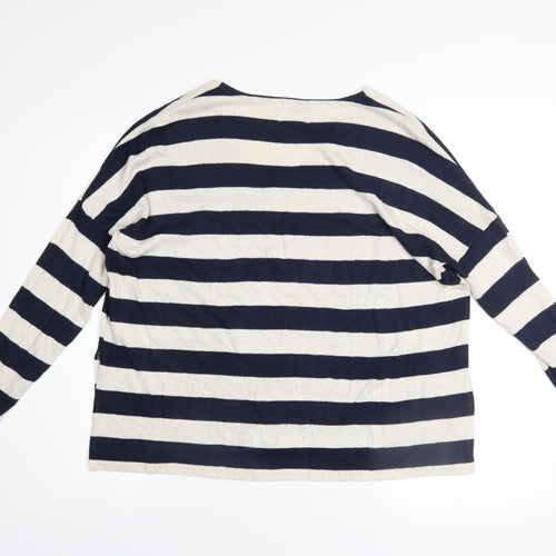 ONLY Women’s Blue Stripe Long Sleeve V-Neck Relaxed Knit Jumper Size S