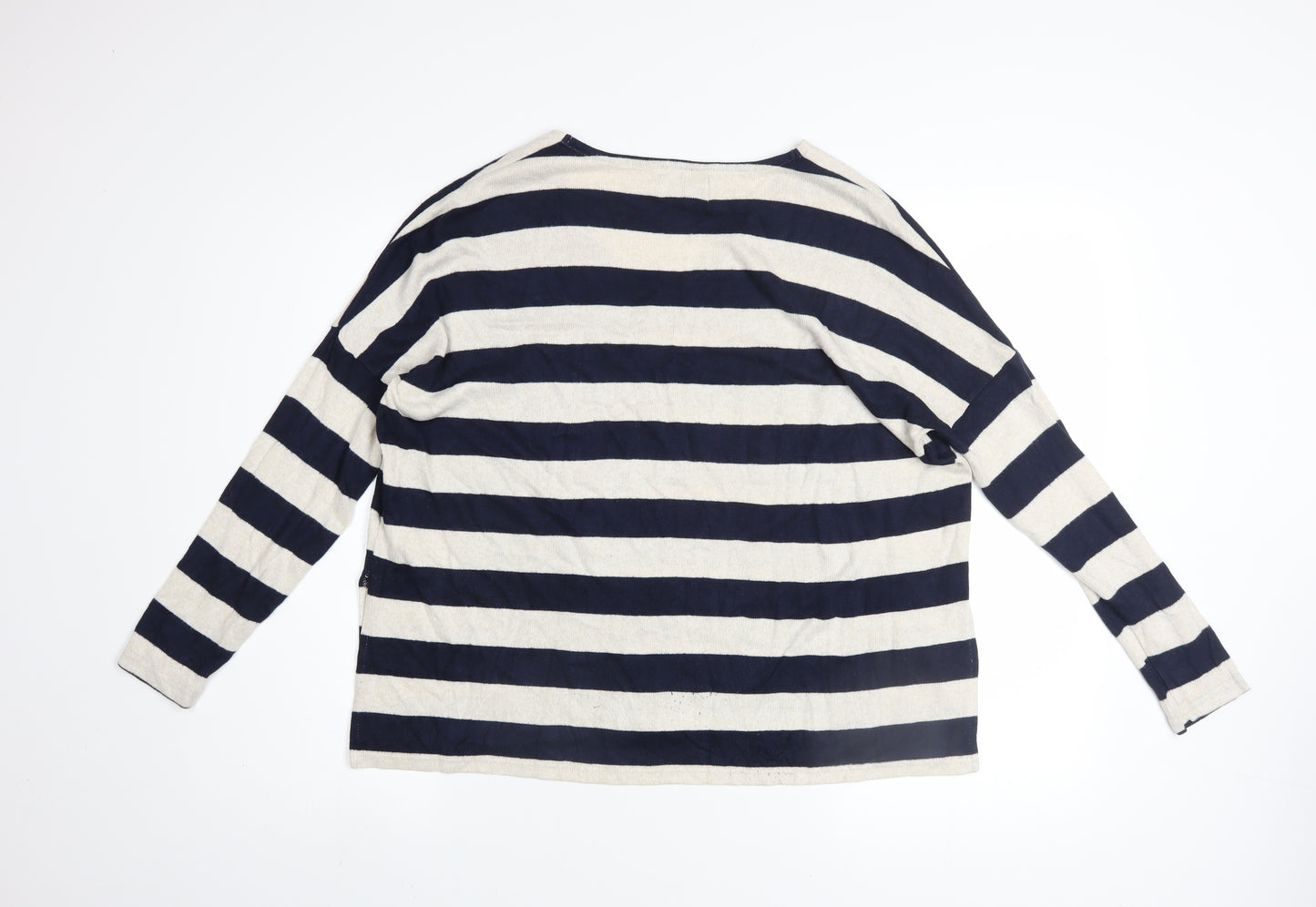 ONLY Women’s Blue Stripe Long Sleeve V-Neck Relaxed Knit Jumper Size S