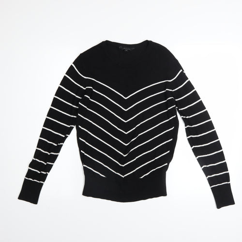 Wardrobe Women's Black Striped Viscose Crew Neck Jumper Size S