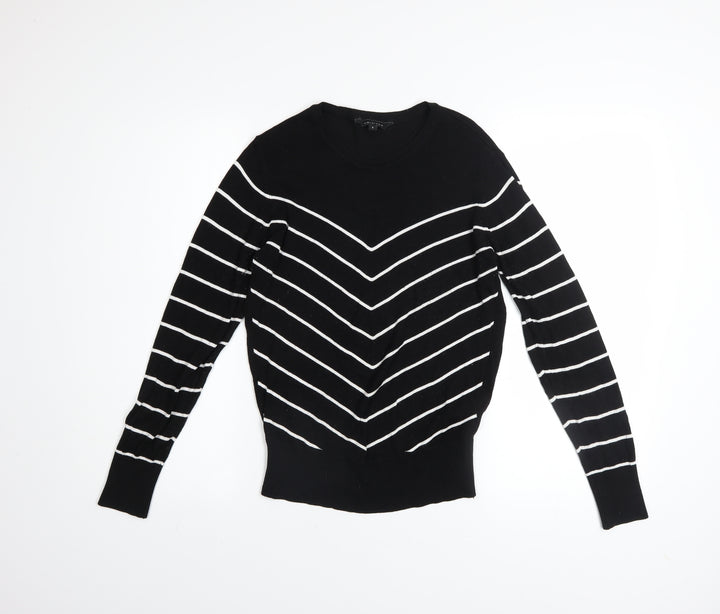 Wardrobe Women's Black Striped Viscose Crew Neck Jumper Size S