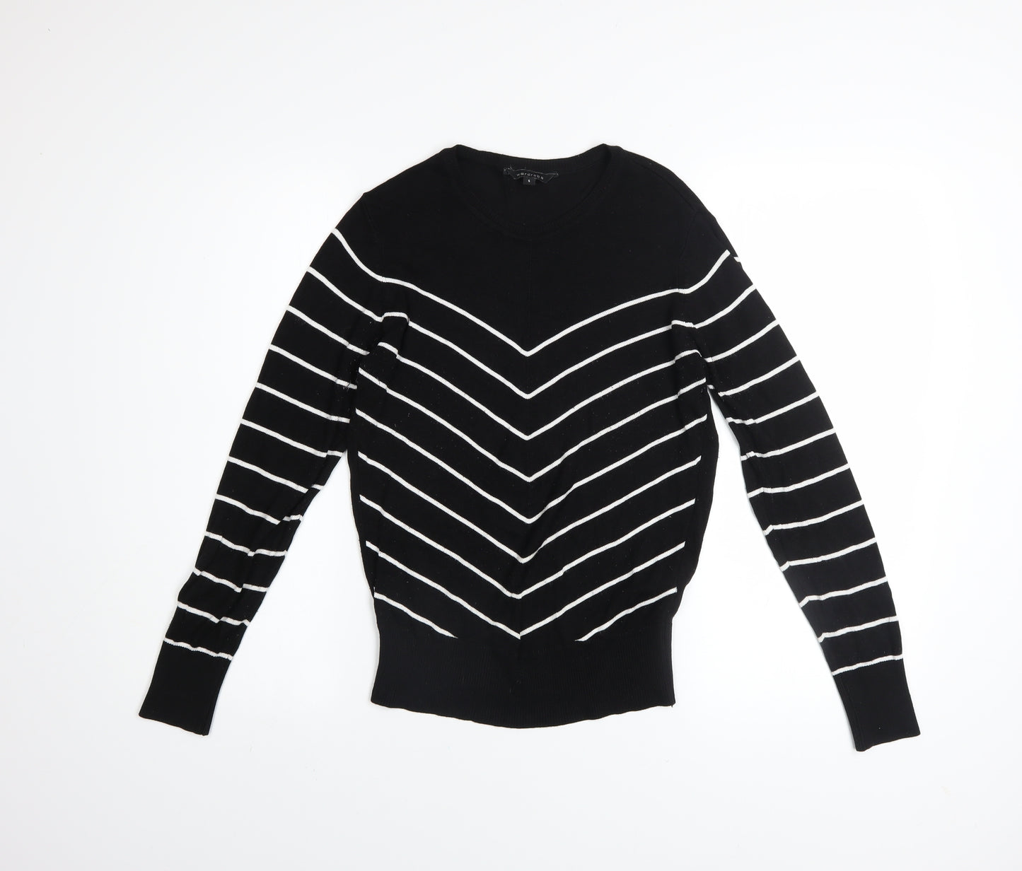 Wardrobe Women's Black Striped Viscose Crew Neck Jumper Size S