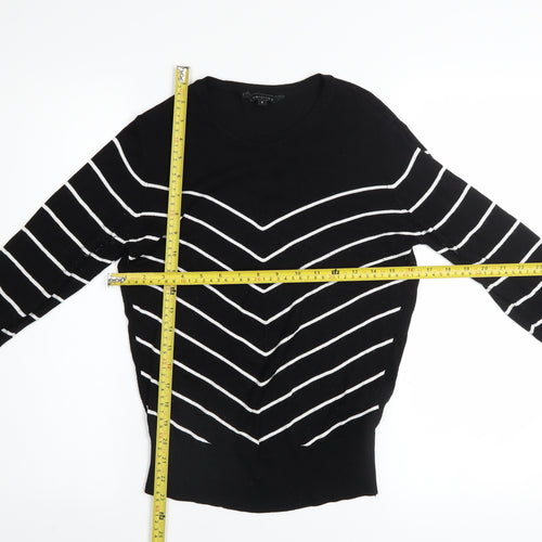 Wardrobe Women's Black Striped Viscose Crew Neck Jumper Size S