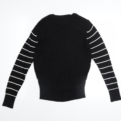 Wardrobe Women's Black Striped Viscose Crew Neck Jumper Size S