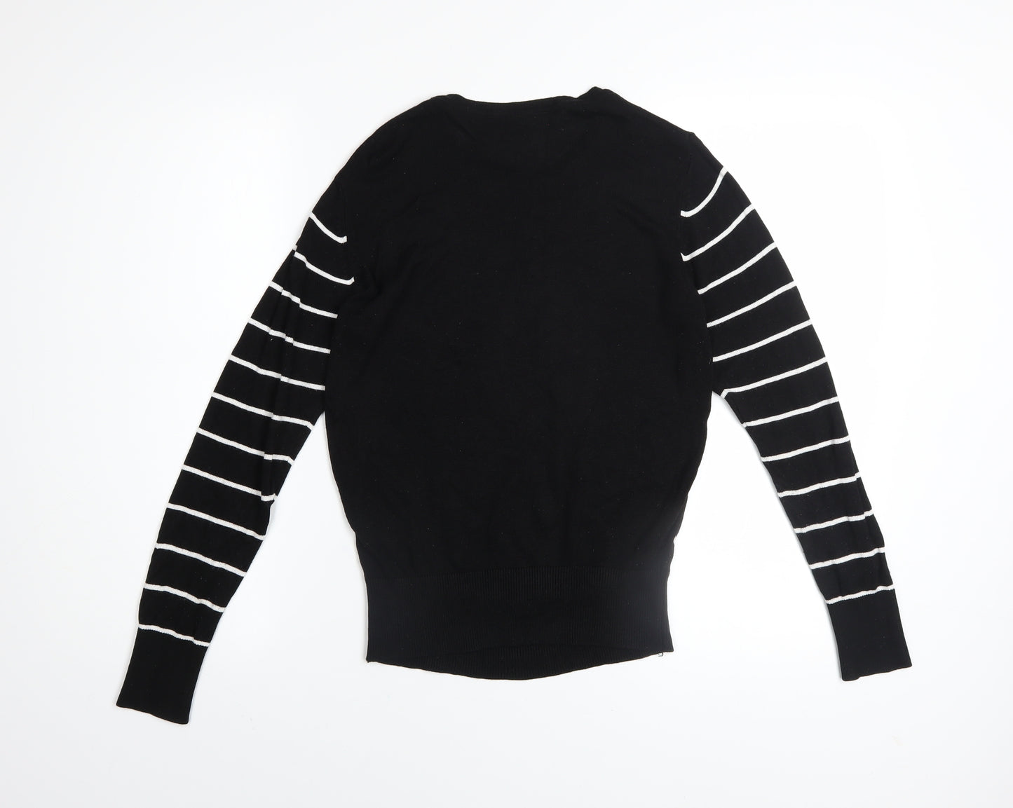 Wardrobe Women's Black Striped Viscose Crew Neck Jumper Size S