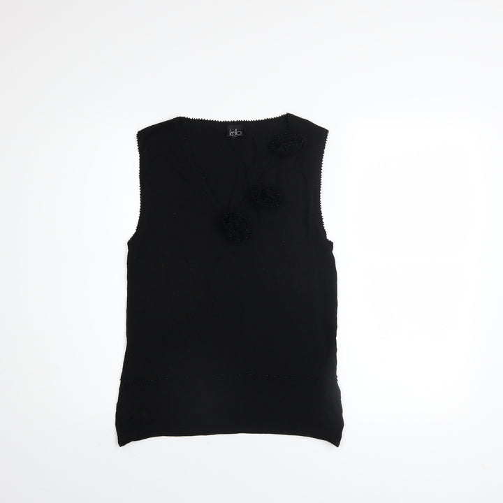 Kello Women's Black Beaded V-Neck Sleeveless Knit Camisole Top