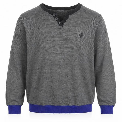 Red Herring Men's Grey Striped Henley Jumper Size S Cotton Knit