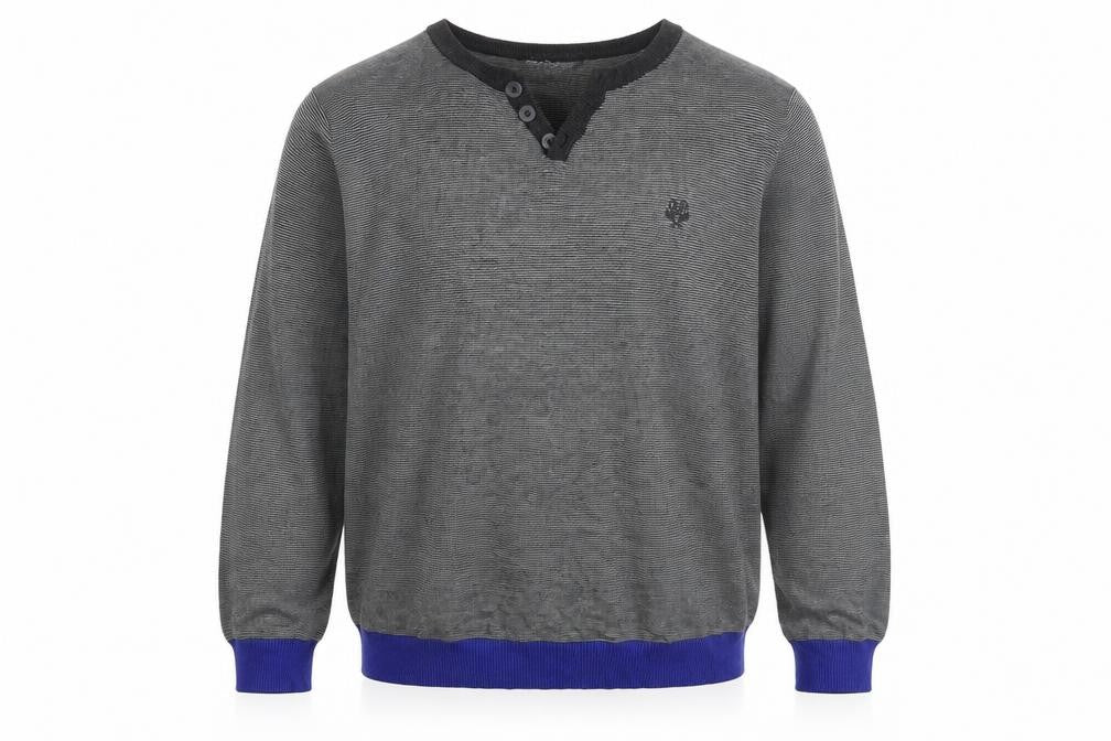 Red Herring Men's Grey Striped Henley Jumper Size S Cotton Knit