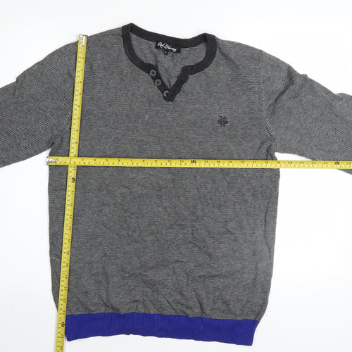 Red Herring Men's Grey Striped Henley Jumper Size S Cotton Knit