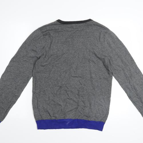 Red Herring Men's Grey Striped Henley Jumper Size S Cotton Knit