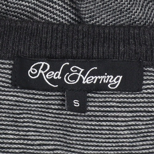 Red Herring Men's Grey Striped Henley Jumper Size S Cotton Knit