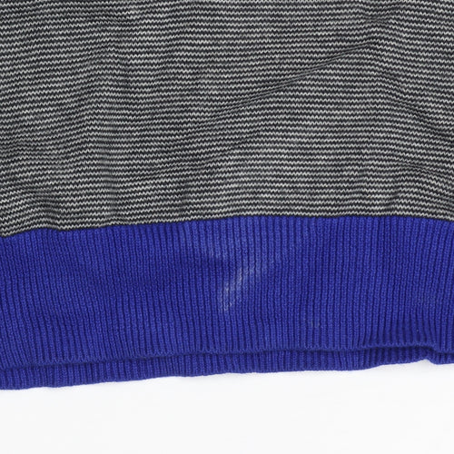 Red Herring Men's Grey Striped Henley Jumper Size S Cotton Knit