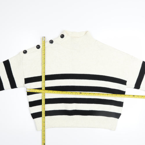 Primark Women's White Black Striped Mock Neck Pullover Jumper M